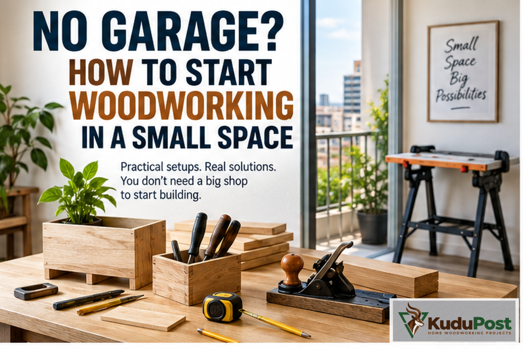 Small-space woodworking setup without a garage