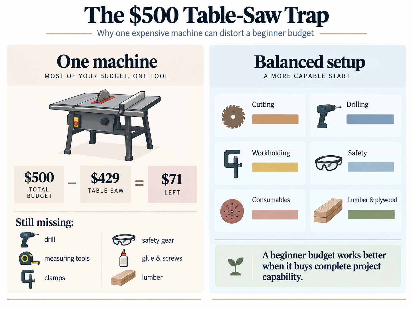Why a table saw can unbalance a five-hundred-dollar beginner budget